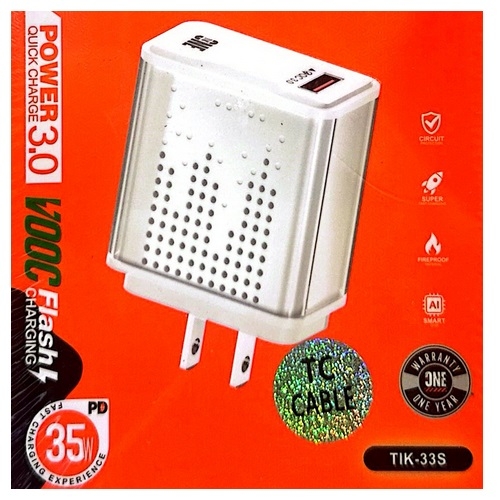 CARGADOR CARGA RAPIDA 35W Y CARGA INTELIGENTE TIK-33S